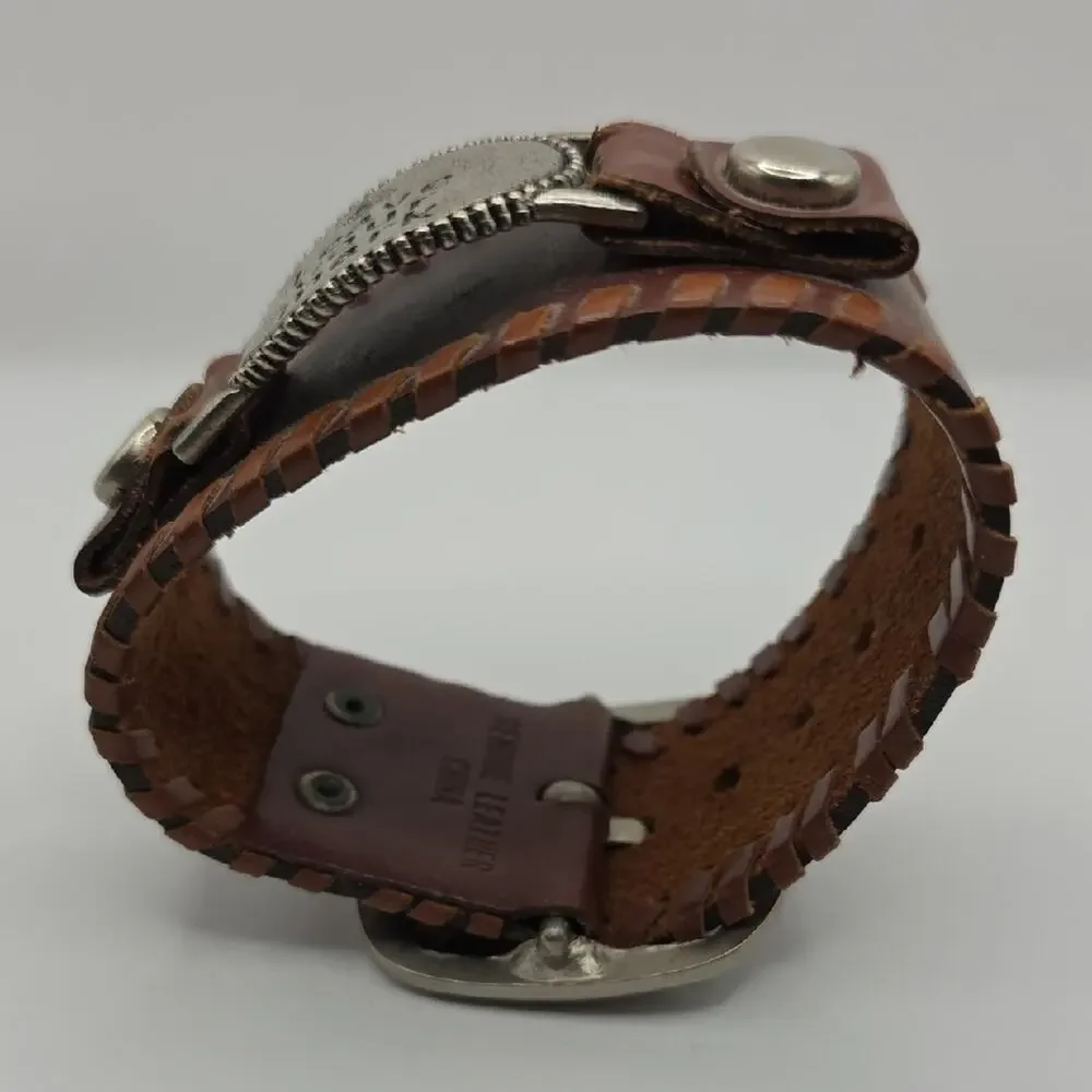 Brown Leather Bracelet with Silver Accent